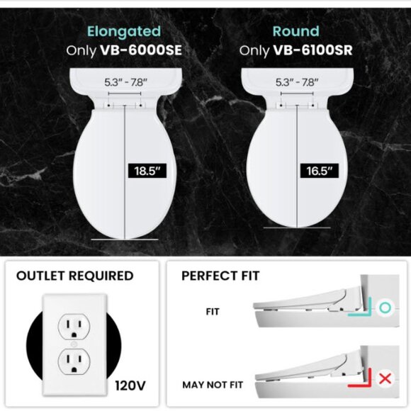 SOLD - VOVO VB-6000SE Electronic Bidet, Elongated, Made in Korea, LED Nightlight - Picture 4 of 10